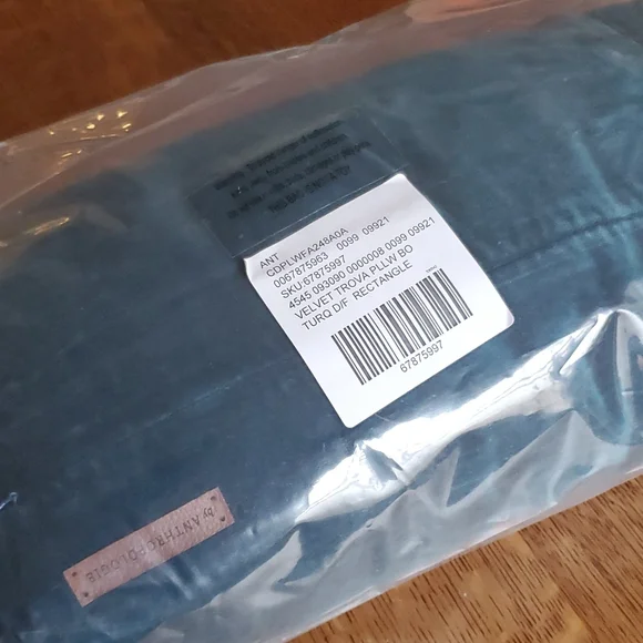 Anthropologie Velvet Trova Bolster Pillow - deep turquoise blue - Picture 10 of 12